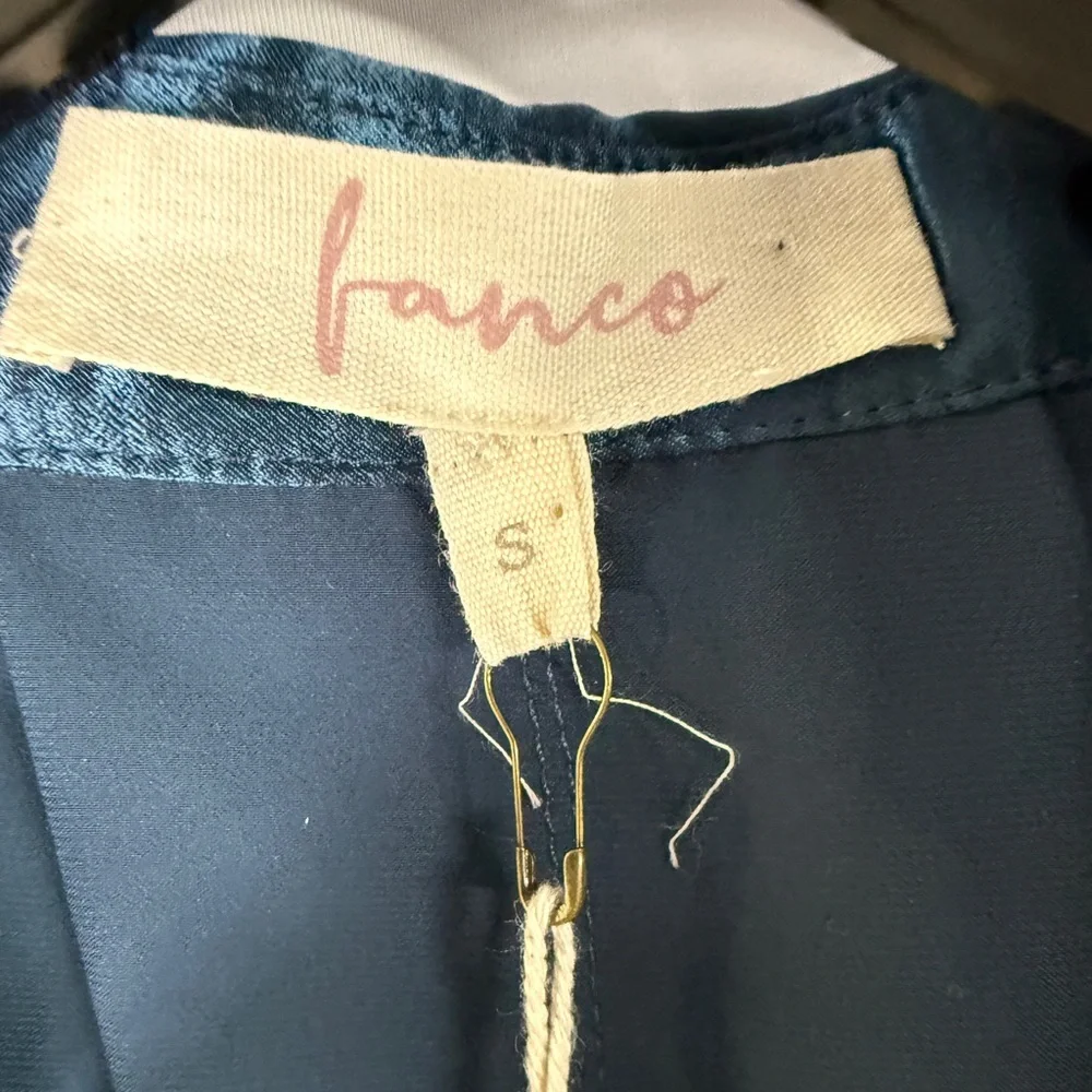 NWT Fanco Deep Teal Satin Tie-Front Blouse | Size Small - Picture 3 of 4